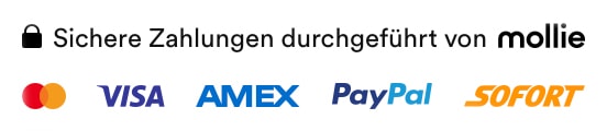 Secure payments powered by Mollie Cards PayPal Sofort 2x 1